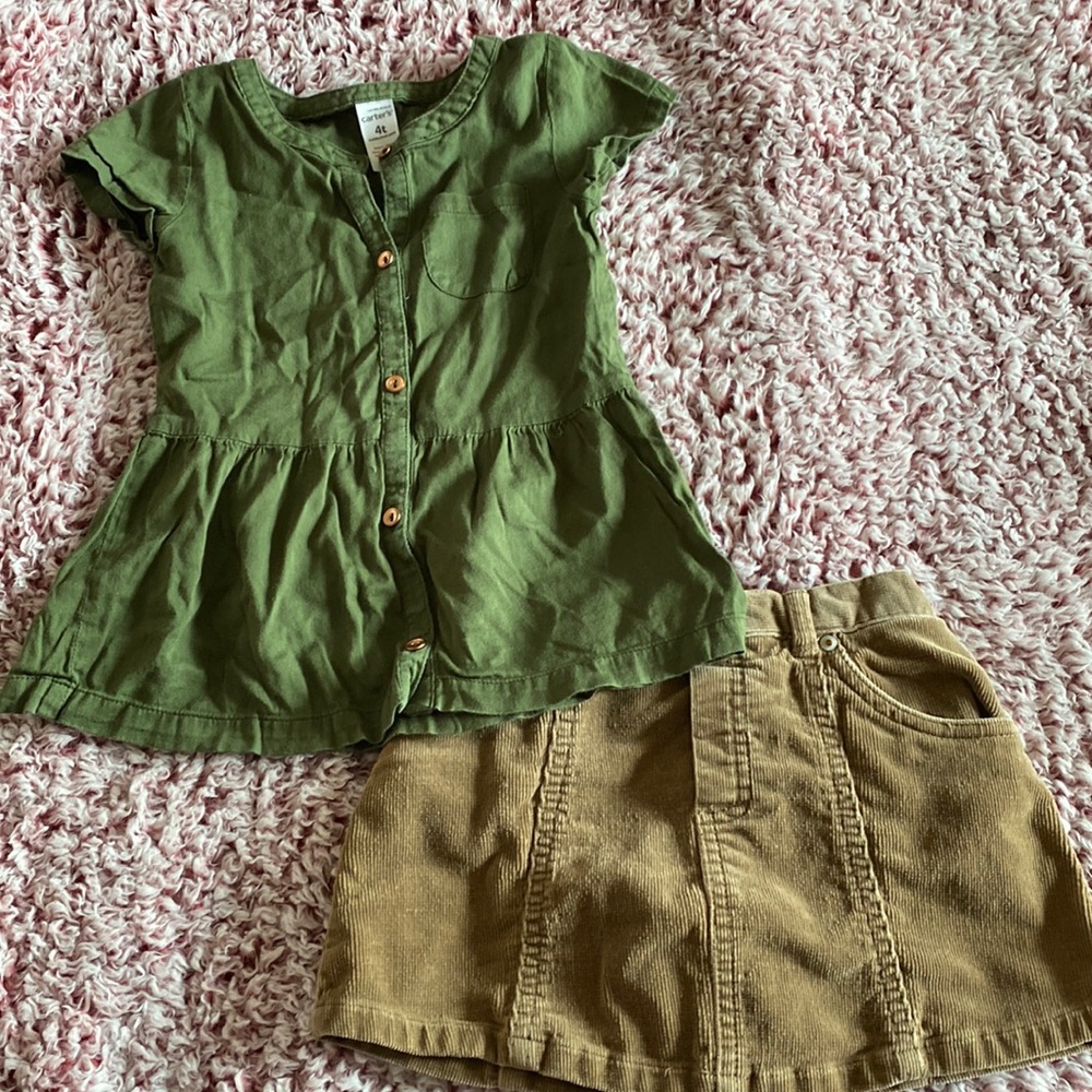 Bundle - Carters 4T green button top. The childrens place 3T corduroy skort.
